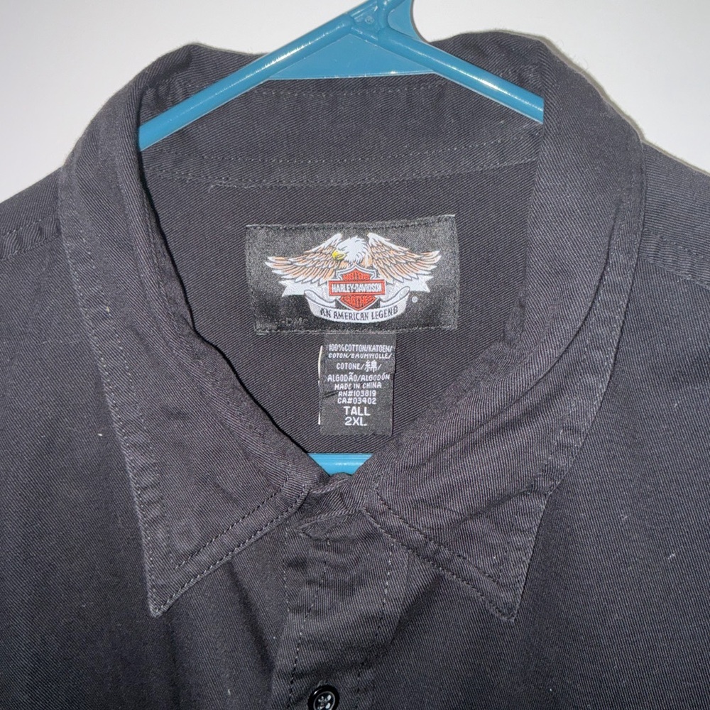 Harley-Davidson Black Collared Button-Down Shirt with Eagle Patch 2XL - Picture 4 of 8